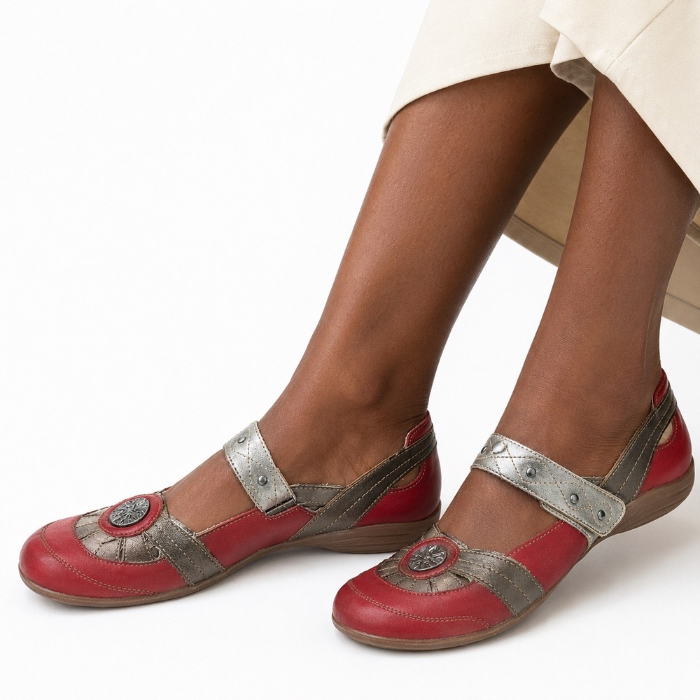 Remonte Mary Jane Flats Leather Red Metallic Boho Womens 40 US 9